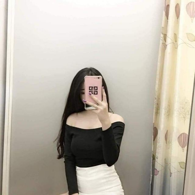 Aó Thun Bẹt Vai Tay Dài Cổ Thuyền Chất Thun Co Giãn Phom Body