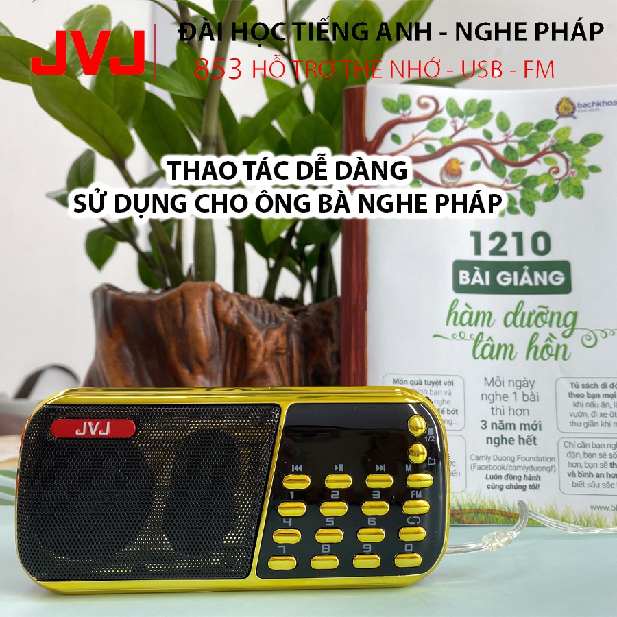 Loa đài JVJ J-853 3 pin siêu khỏe,đài FM,hỗ trợ thẻ nhớ, USB, học tiếng anh,nghe pháp