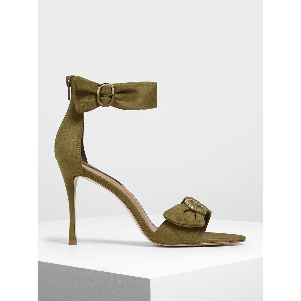 Thanh lý CHARLES & KEITH - Giày cao gót đính nơ Ruched Two Tone Buckle Stiletto, new 99,9%, cnk