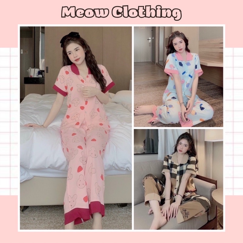 Đồ Bộ Mặc Nhà Pijama Tay Ngắn Quần Dài Chất Liệu Mango - Meow Clothing