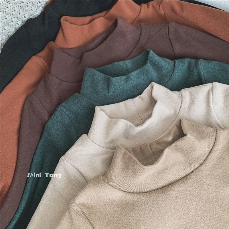 MNGRL Áo Thun Dài Tay Cổ Lọ Cotton Màu Sắc Thời Trang Xuân Thu Phong Cách Hàn Quốc Dành Cho Bé Trai Và Bé Gái