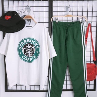Sét áo tay lở starbucks + quần xanh 3 line