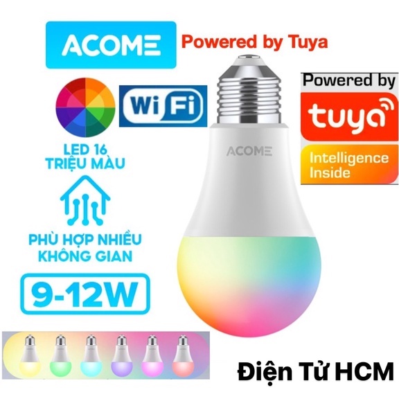 Bóng Đèn WiFi Thông Minh LED 16 Triệu Màu Acome AL01  Điều Chỉnh Độ Sáng Trải Nghiệm Mới Lạ Công Suất 9W/12W