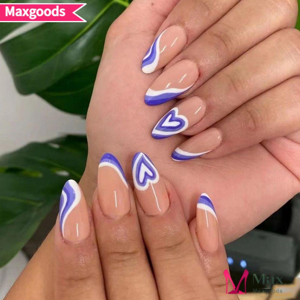 MAX=&gt; 24pcs/Box Women Fashion Almond False Nails Artificial Nail Tips Wearable Detachable Manicure Tool Press On Nails Full Cover Fake Nails