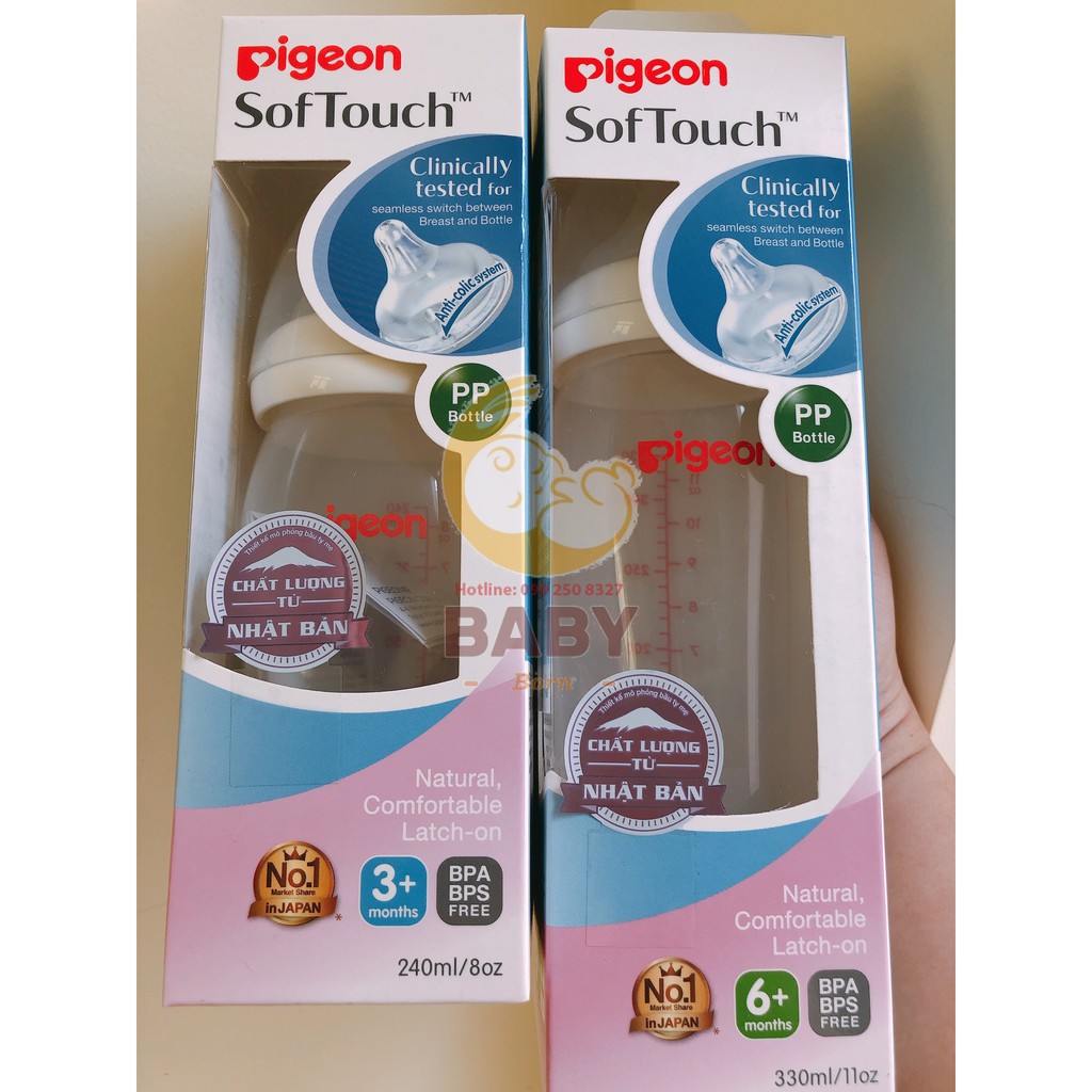 {CHÍNH HÃNG} - Bình sữa cổ rộng PP Plus Pigeon 160ml/ 240ml/ 330ml