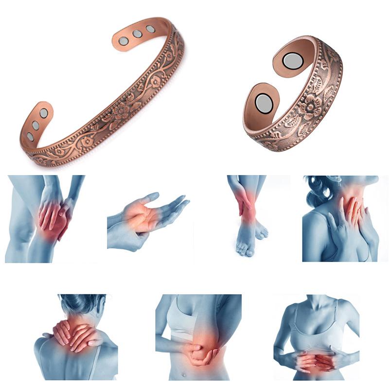 Vòng tay nam châm bằng đồng nguyên chất 9mm hình hoa cổ điển có thể điều chỉnh cho nam và nữ