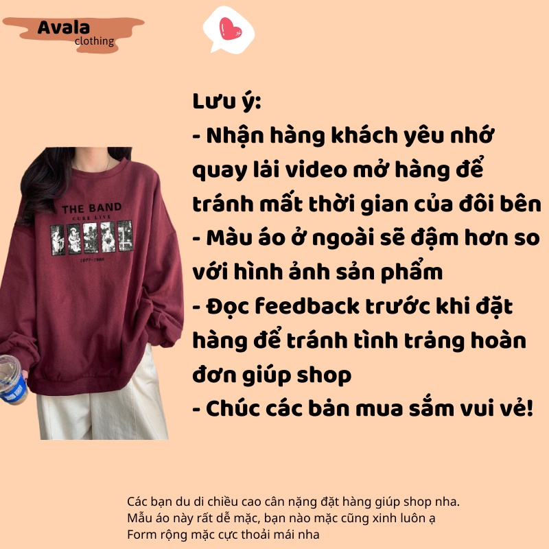 Áo Sweater From Rộng AVALA Dài Tay In Hình The Band Màu Đỏ Siêu Chất Ulzzang