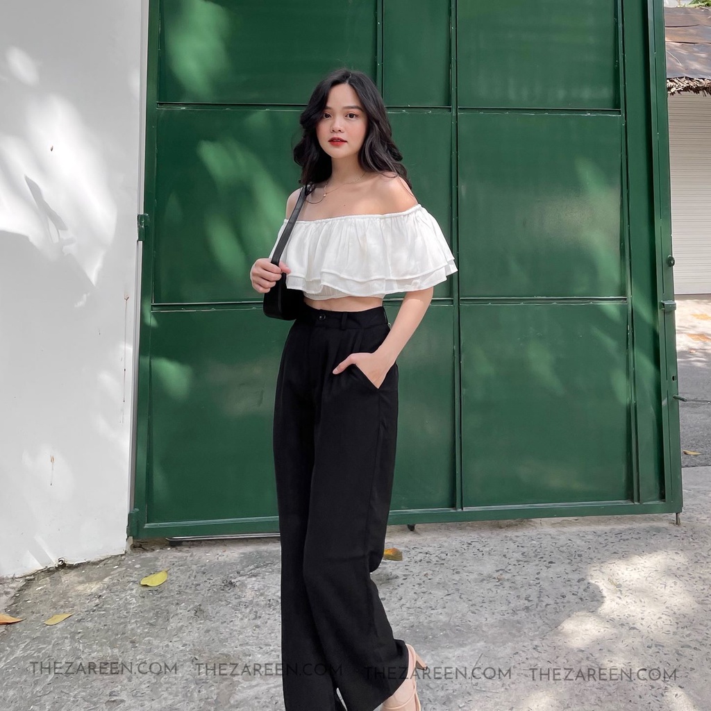 ÁO CROPTOP TRỄ VAI 2 TẦNG VOA78 TRẮNG