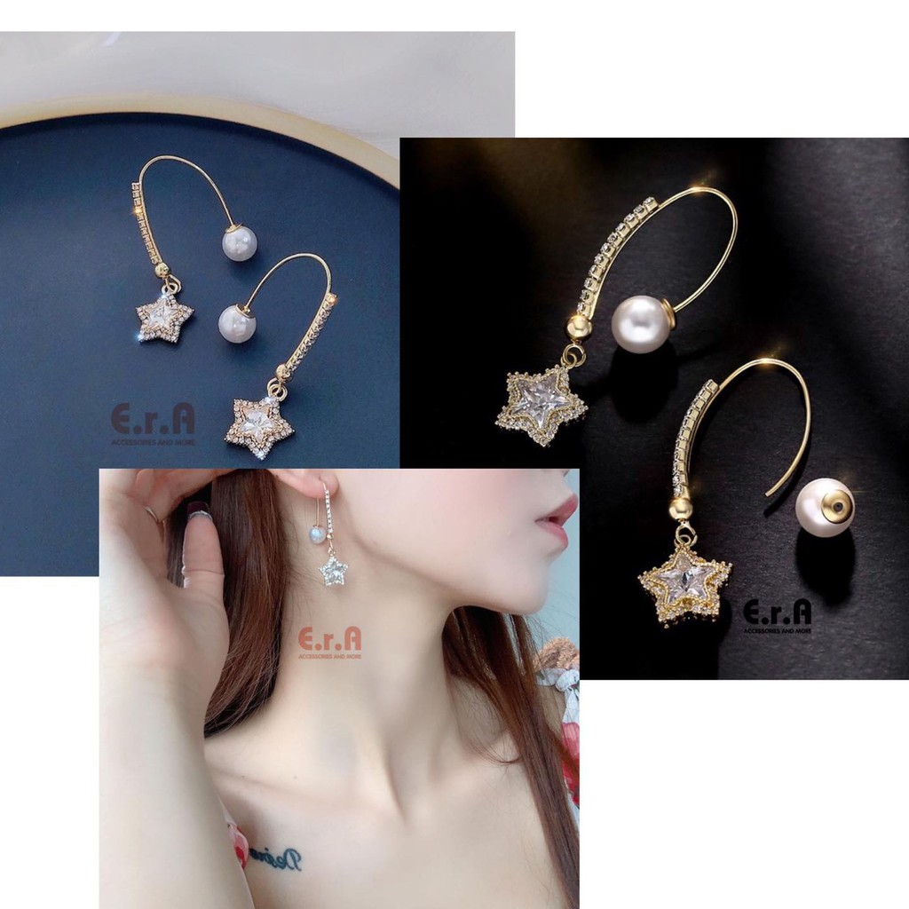 Bông Tai Nữ Hợp Kim Cao Cấp ERASHOP 076477 - Ngoặc Vàng Chuôi Hạt Châu Tiểu Thư, Sang Trọng, Phù Hợp Đi Tiệc, Đi Chơi