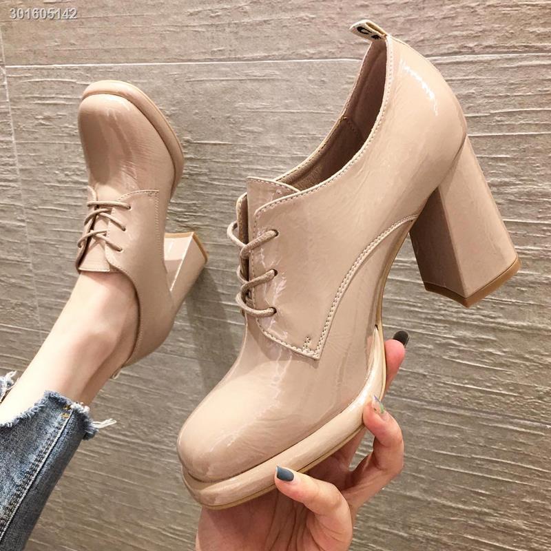 Giày Cao Gót Da Mềm Mũi Tròn Phối Khóa Cài Thời Trang Thu Đông 2020 Cho Nữ