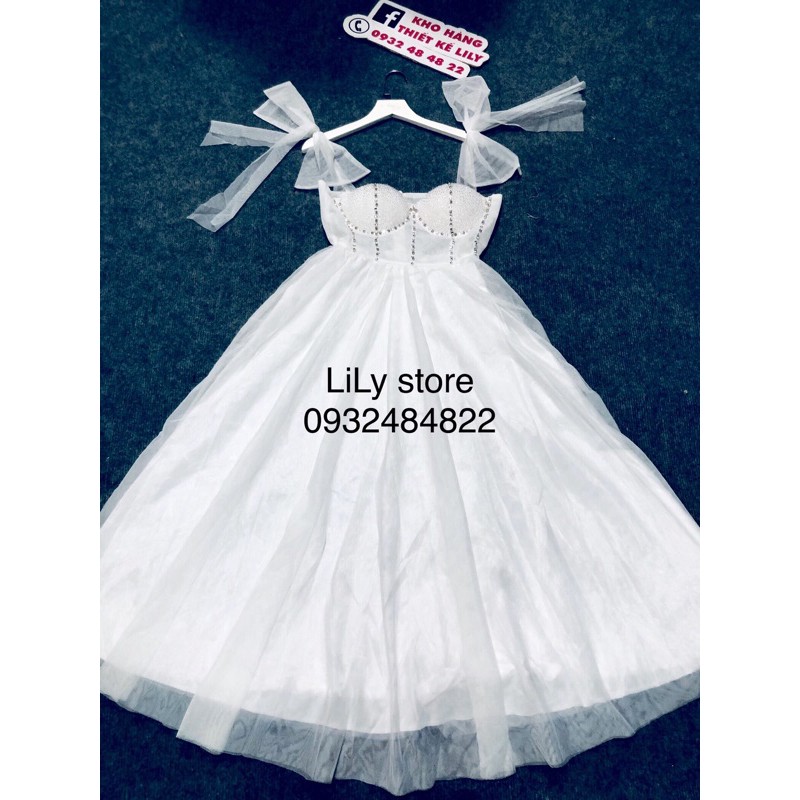 đầm xoè nơ đính đá ( ảnh và video thật 1000% )