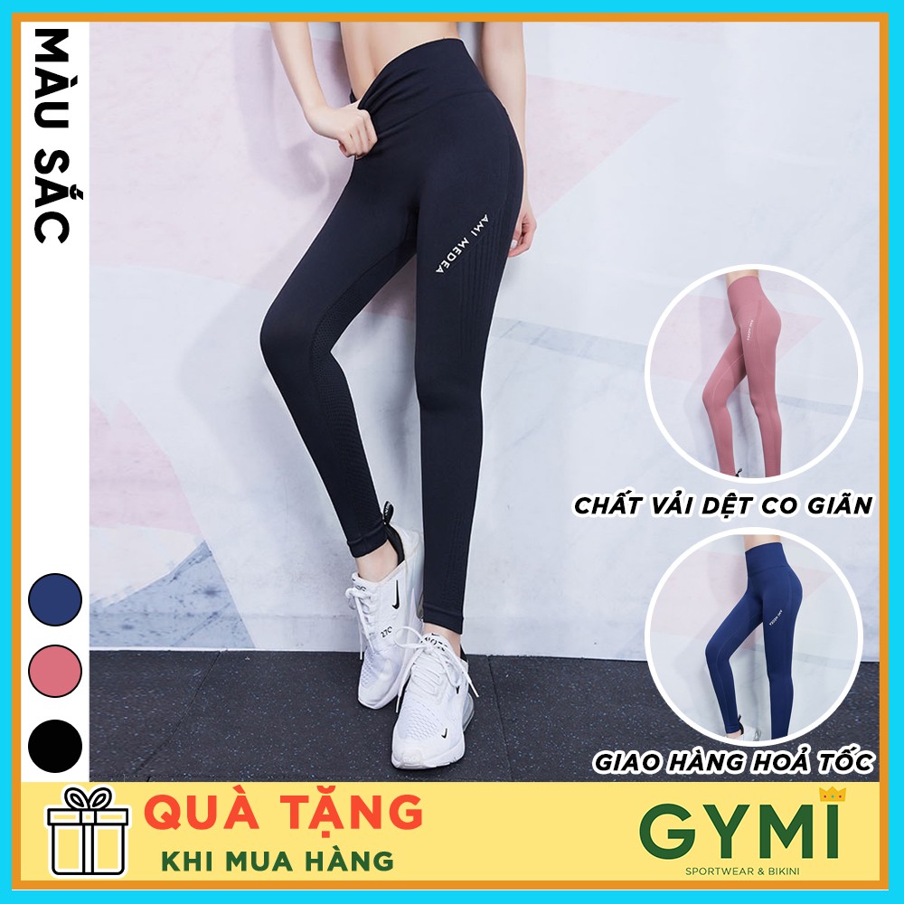 Quần tập gym yoga nữ GIMY QD01 dáng legging dài thể thao lưng cao nâng mông chất dệt kim co giãn Ami Meade