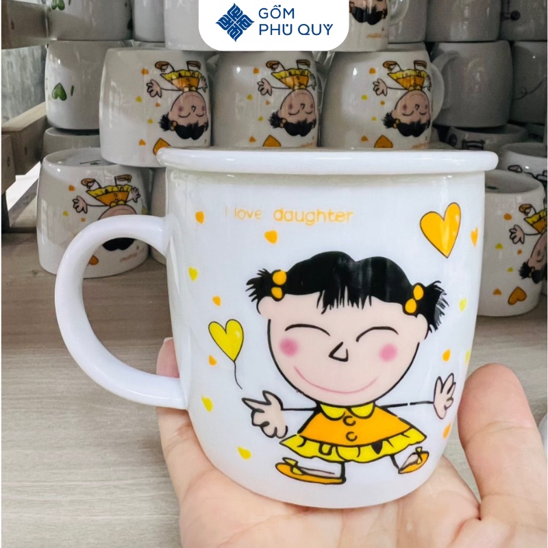 Cốc Sứ - Cốc Uống Nước Hình Gia Đình Gốm Sứ Bát Tràng Decor Dễ Thương