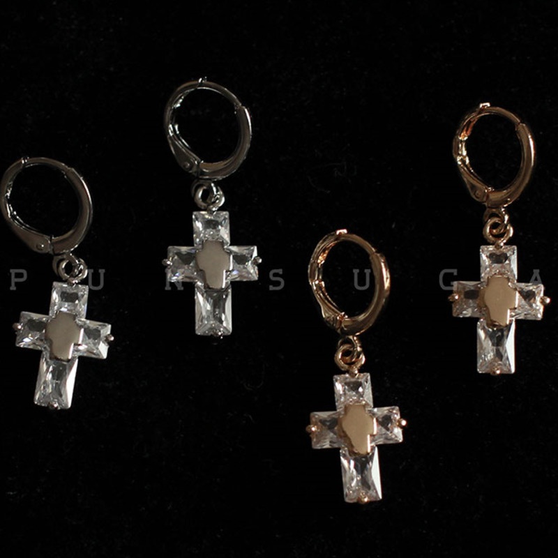 Khuyên Tai Hình Chữ Thập Đính Đá zircon Lấp Lánh Phong Cách Âu Mỹ Đơn Giản
