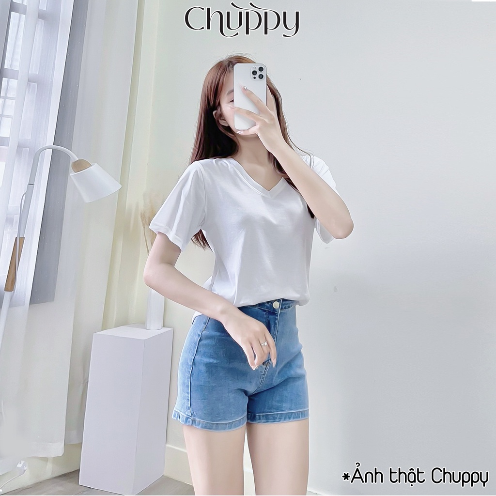 Quần Short Jean Nữ Cạp Cao Co Giãn - CHUPPY SJ08