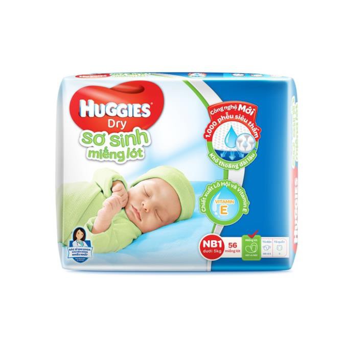 MIẾNG LÓT SƠ SINH HUGGIES NEWBORN 1 - 56 Miếng /100 Miếng [Tặng Khăn Giấy Ướt Cho Trẻ Sơ sinh HUGGIES]