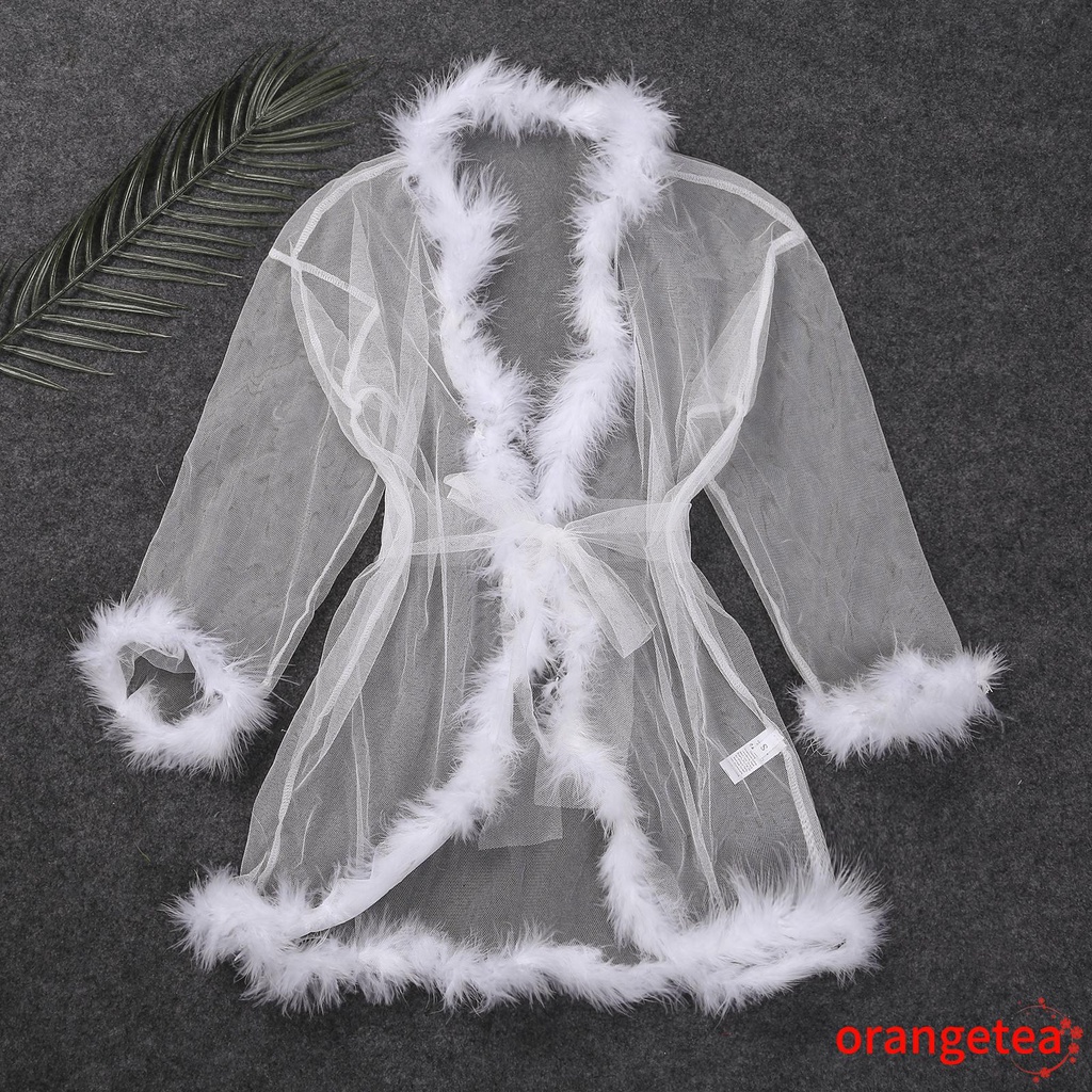 Áo Khoác Cardigan Phối Lông Xuyên Thấu Quyến Rũ Cho Nữ
