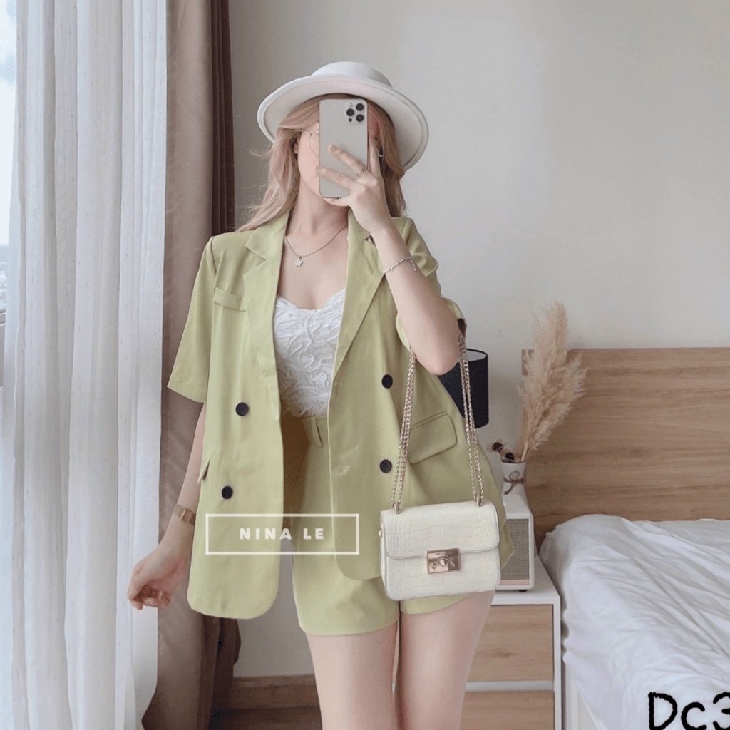 (Mẫu Mới) Sét Bộ Áo BlaSer + Quần Short Cùng Màu Đẹp Như Hình Mẫu UP h.h.p