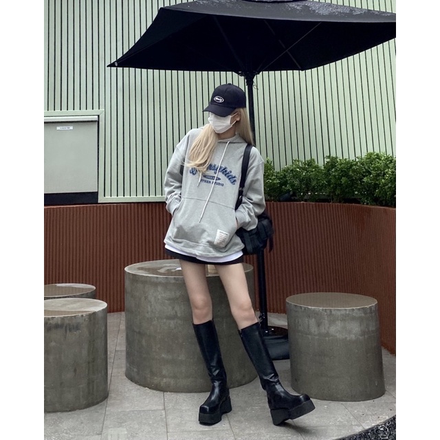 AITHER STUDIO Áo Hoodie Clumsy thêu nổi màu Xám