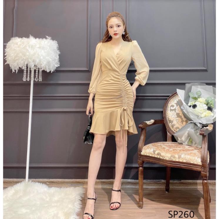 ADIOS Váy body rút dây phối tay, váy công sở body quyến rũ SP260 | BigBuy360 - bigbuy360.vn