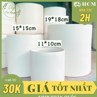 Chậu trụ tráng men trắng size 11cm, 15cm, 18cm , tráng men, chậu cây trong nhà, cây tươi nguyên