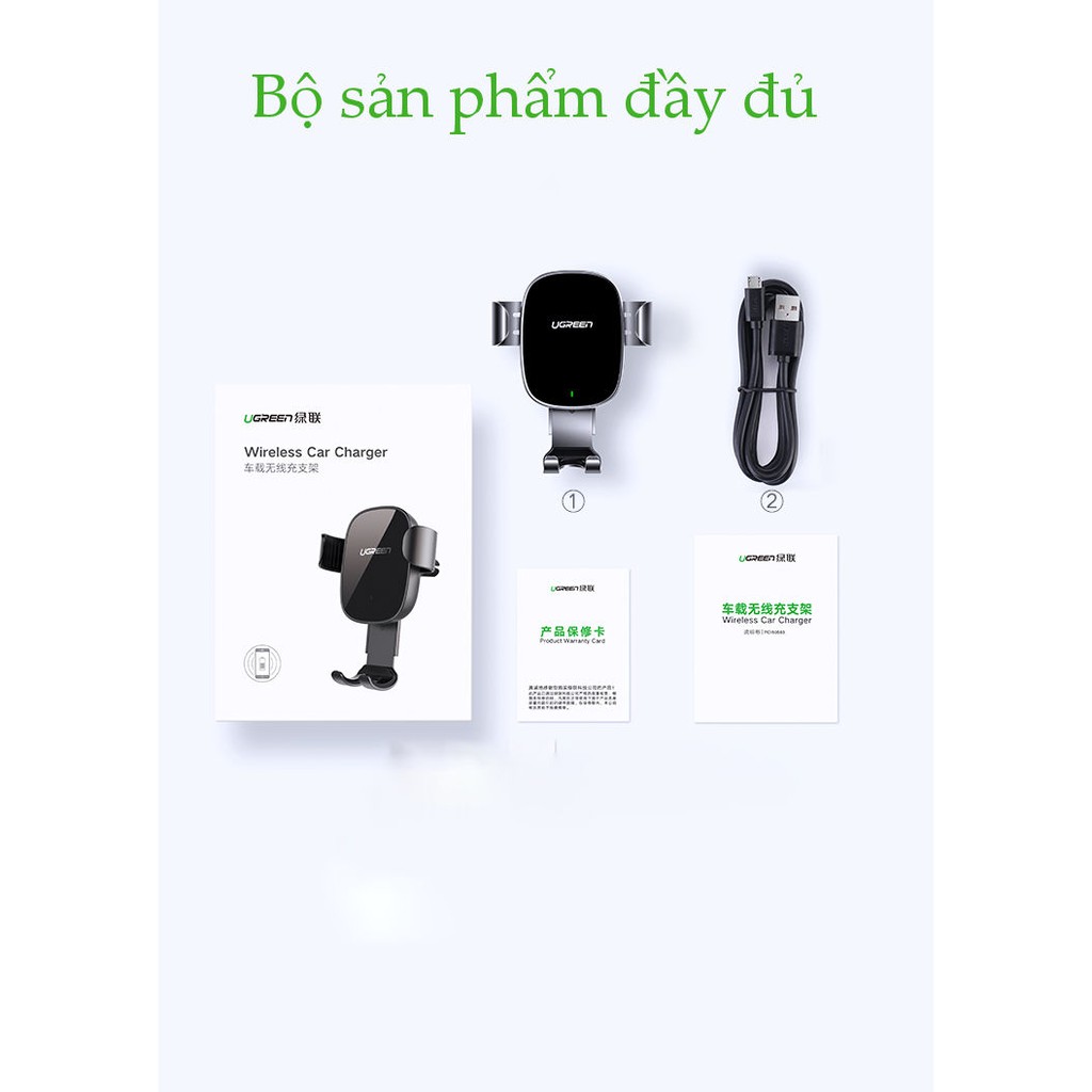 [Mã SKAMPUSHA8 giảm 8% đơn 300K] Sạc điện thoại không dây, cắm khe gió điều hòa trên xe hơi UGREEN CD157 50583 dùng cho