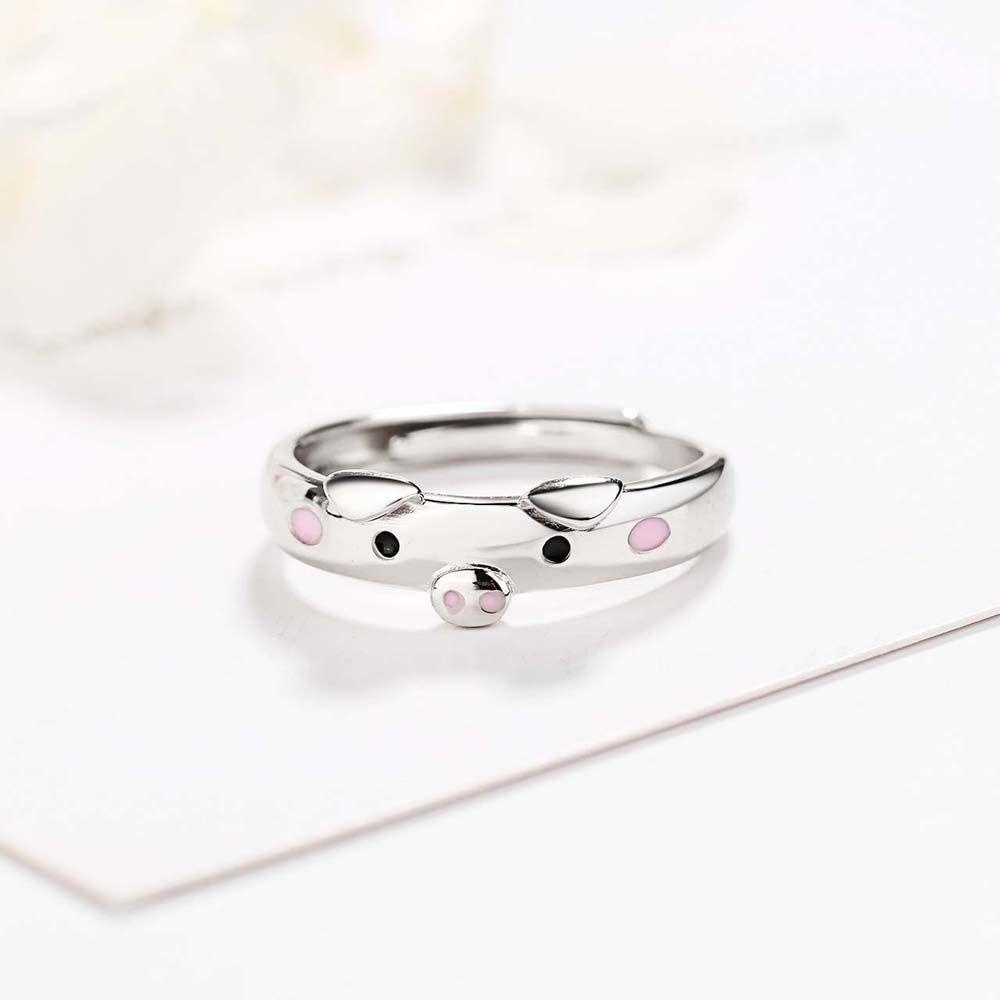Nhẫn Hở Tráng Men Hình Chú Heo Dễ Thương Có Thể Điều Chỉnh Cho Nữ