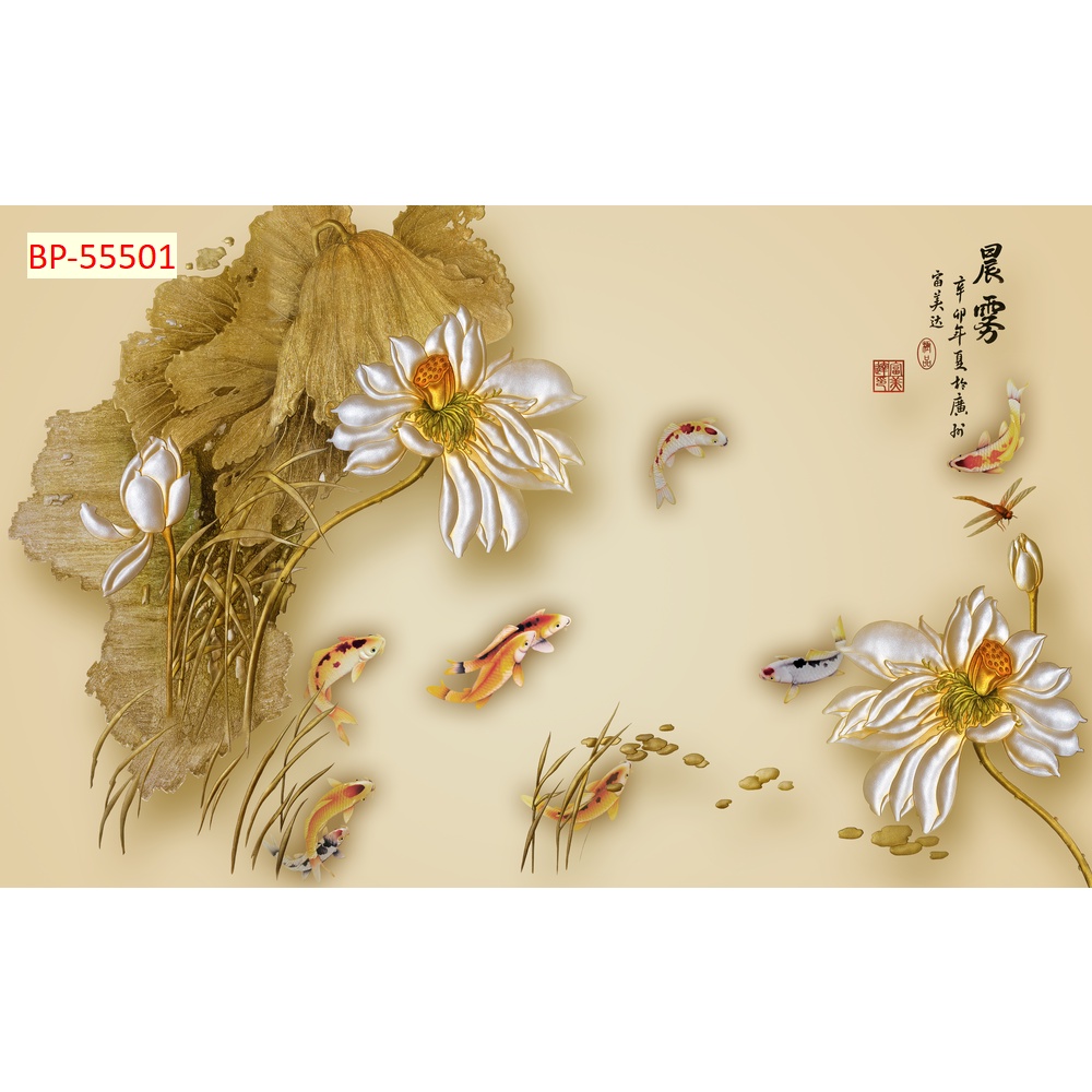 Tranh phong thủy cá chép cá koi hoa sen giá rẻ chất lượng cao