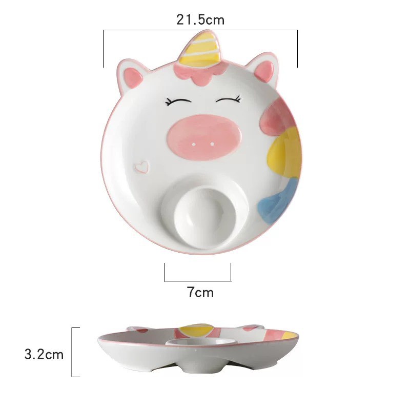 Đĩa Sứ Bộ Bát Đĩa Decor Set Chén Dĩa Sứ Động Vật Ngộ Nghĩnh Ngăn Chấm Dễ Thương Cute Cao Cấp B41