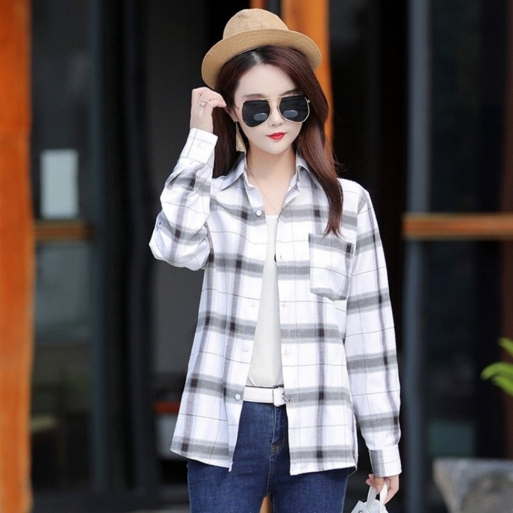 Áo Sơ Mi Nữ Caro Trà Sữa Dài Tay Mẫu FX01 Thời Trang Nữ PONIVA Chất Kate Mềm Mại, Tạo Cảm Giác Thoải Mái Khi Mặc