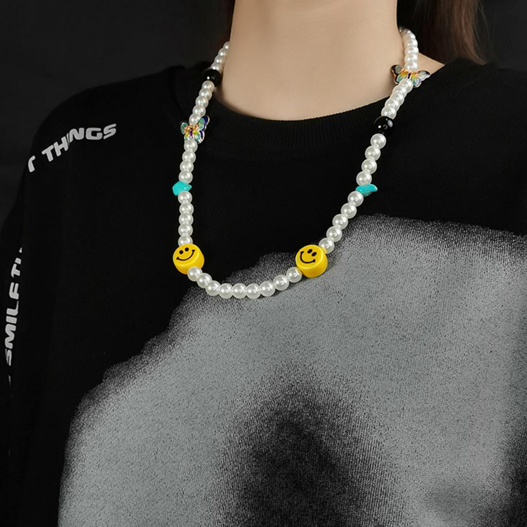 Dây chuyền chuỗi dài xỏ hạt hình bướm mặt cười thời trang