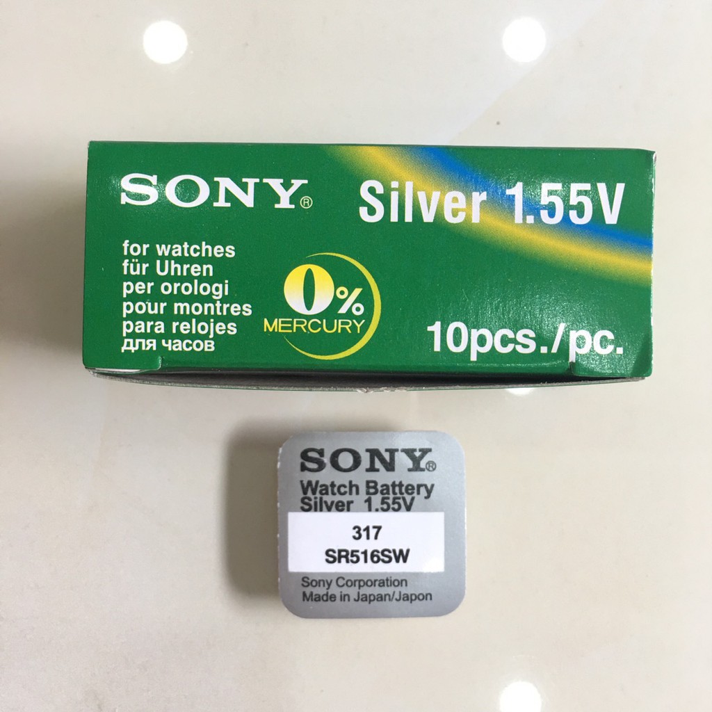 Hộp 10 viên pin Sony , Murata SR516SW 516 317 1,55V Nhật Bản