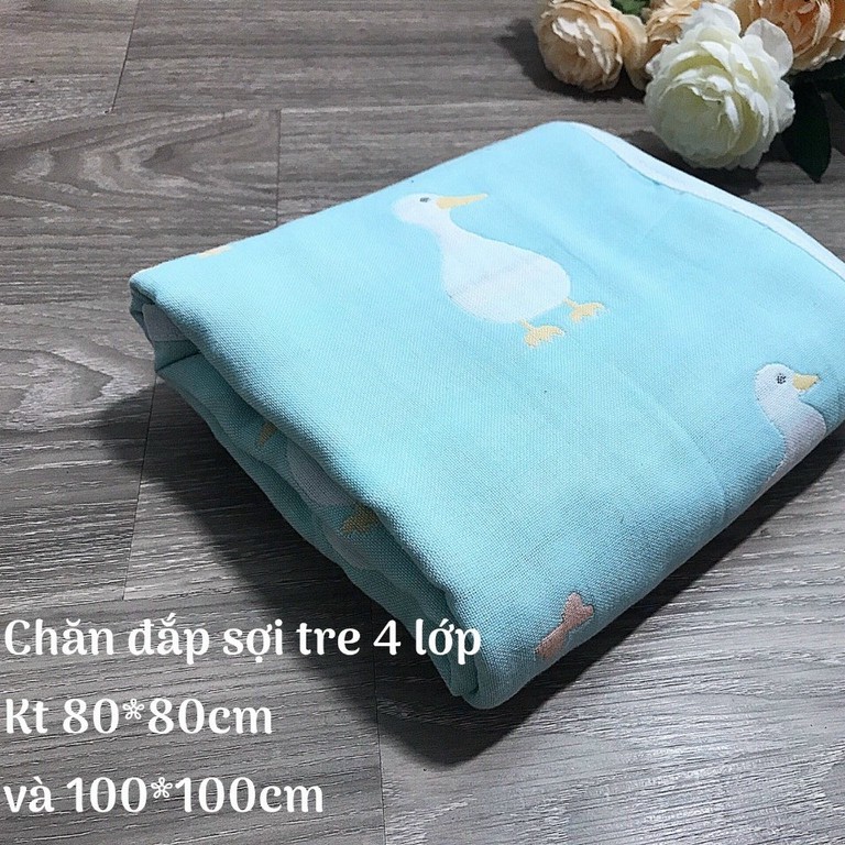 Chăn/khăn dùng đắp (ủ) cho trẻ sơ sinh, chuẩn sợi tre 4 lớp, in hình 2 mặt (KT 80cmx80cm)