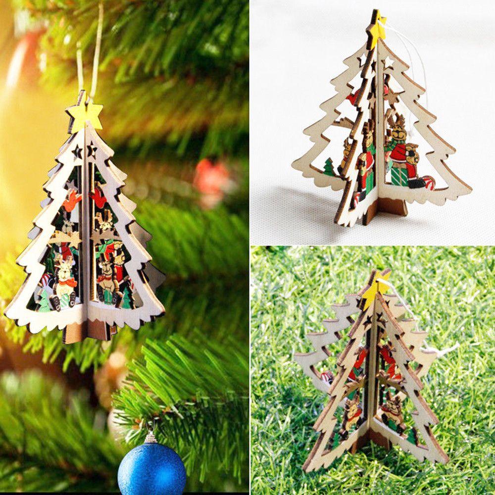 Wttle Bông Tuyết / Ông Già Noel / Ngôi Sao Bằng Gỗ Thủ Công Treo Trang Trí Giáng