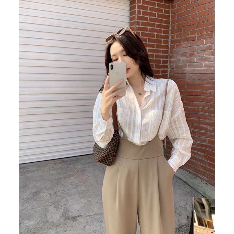 Quần yếm ống rộng KH108, quần yếm dài 2 dây ống suông kiểu dáng ulzzang Hàn quốc