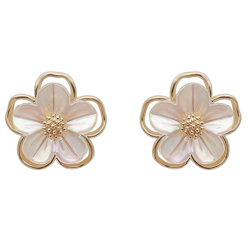 Khuyên tai mặt hình bông hoa hai lớp đính đá phong cách Hàn Quốc thời trang