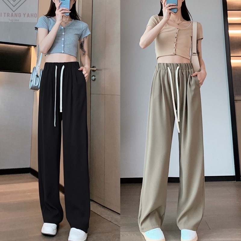 Quần suông nữ chất Ruby quần dài dáng rộng 3 màu Nâu Đen Be