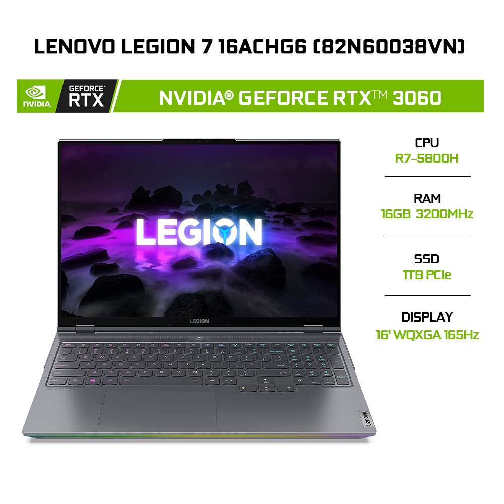 Laptop Lenovo Legion 7 16ACHG6 (82N60038VN) R7-5800H | 16GB | 1TB | VGA RTX 3060 6GB | 16' WQXGA 165Hz | W10