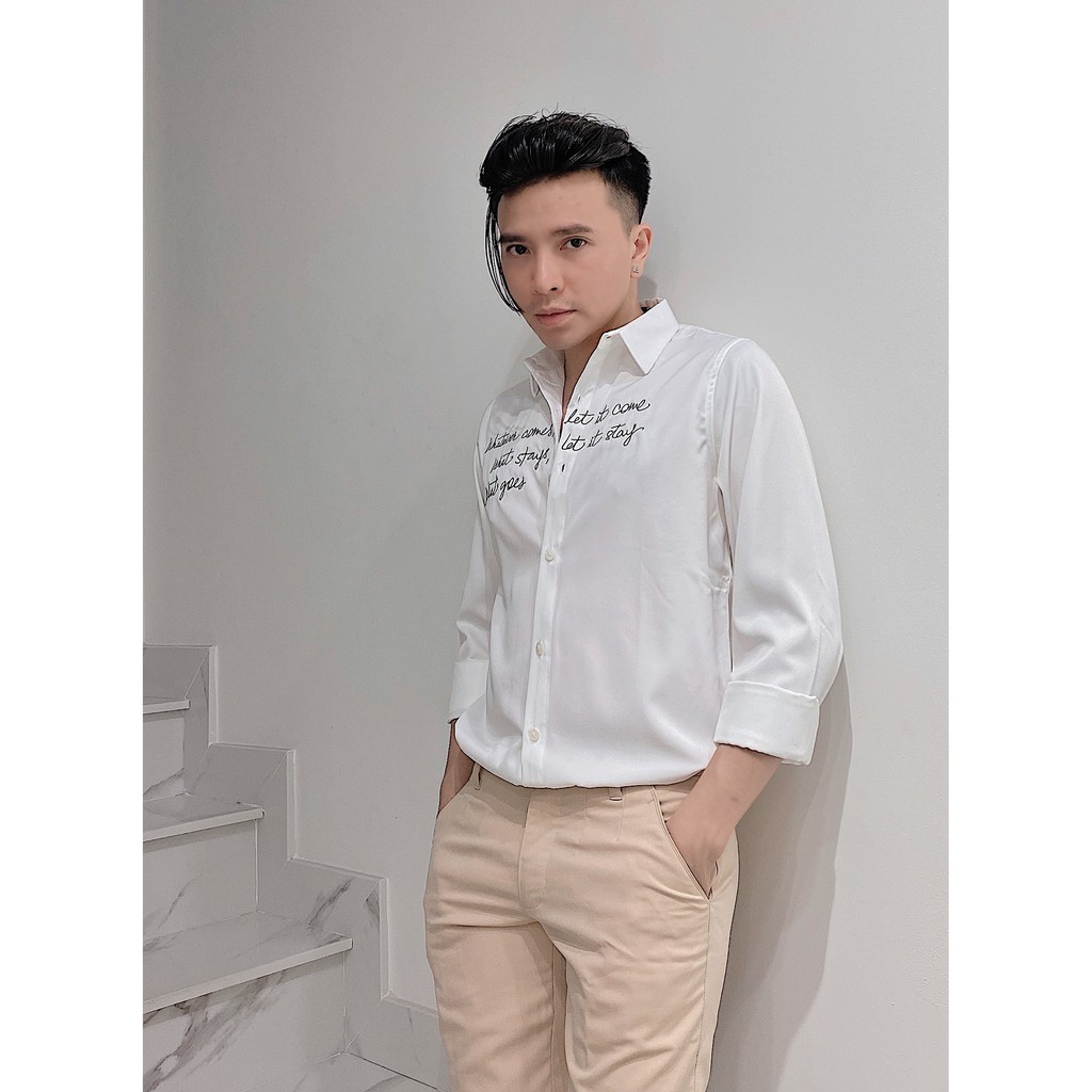 Sơ mi trắng thêu chữ siêu sang