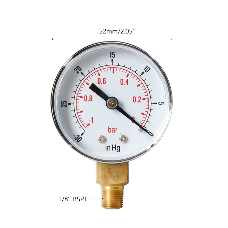Đồng hồ đo áp suất chân không chuyên dụng 52mm - 1/0 Bar - 30 Hg 1/8 BSPT