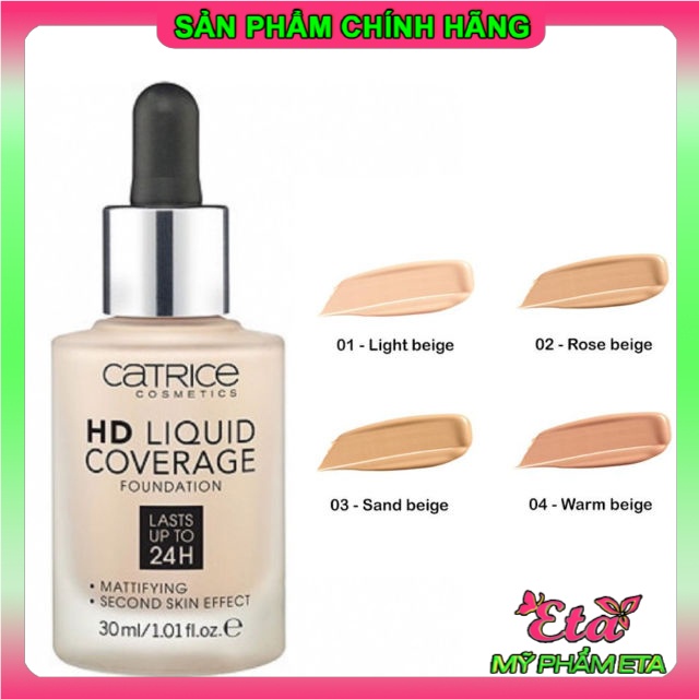 Kem nền CATRICE HD 24H LIQUID Coverage Foundation kiềm dầu trắng hồng tự nhiên