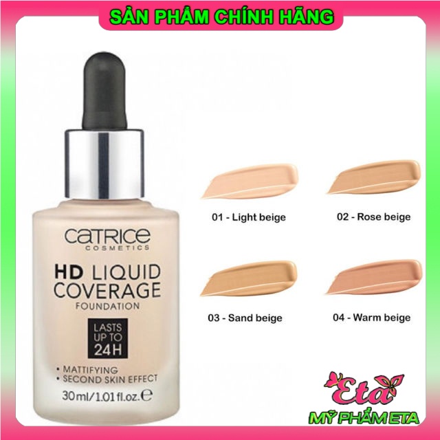 Kem nền CATRICE HD 24H LIQUID Coverage Foundation kiềm dầu trắng hồng tự nhiên [Mẫu mới 2019]