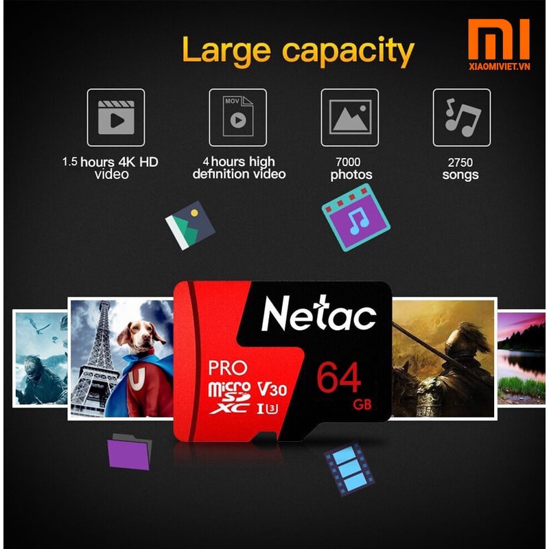 THẺ NHỚ NETAC 64GB U3 PRO MICRO TF TỐC ĐỘ CAO 98MB/S CHÍNH HÃNG