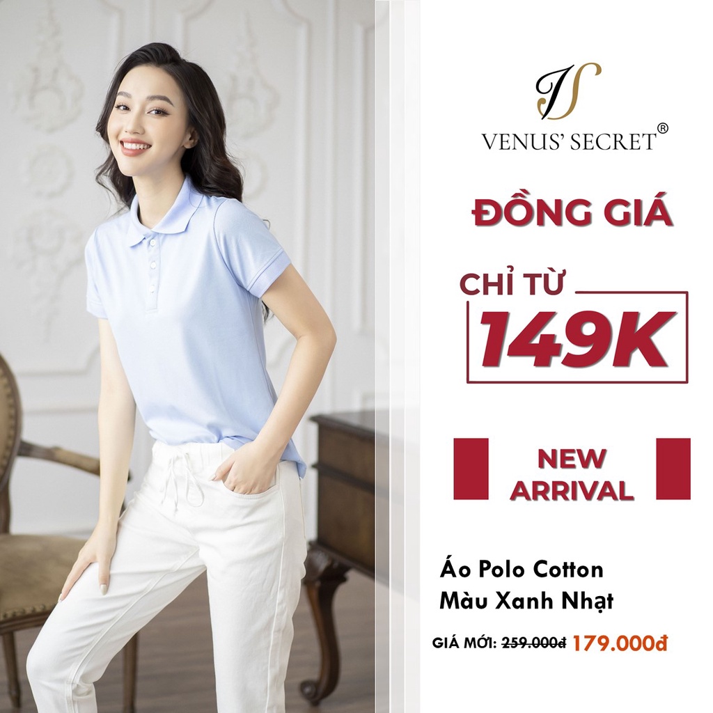 Áo Polo cotton nữ trơn màu xanh nhạt