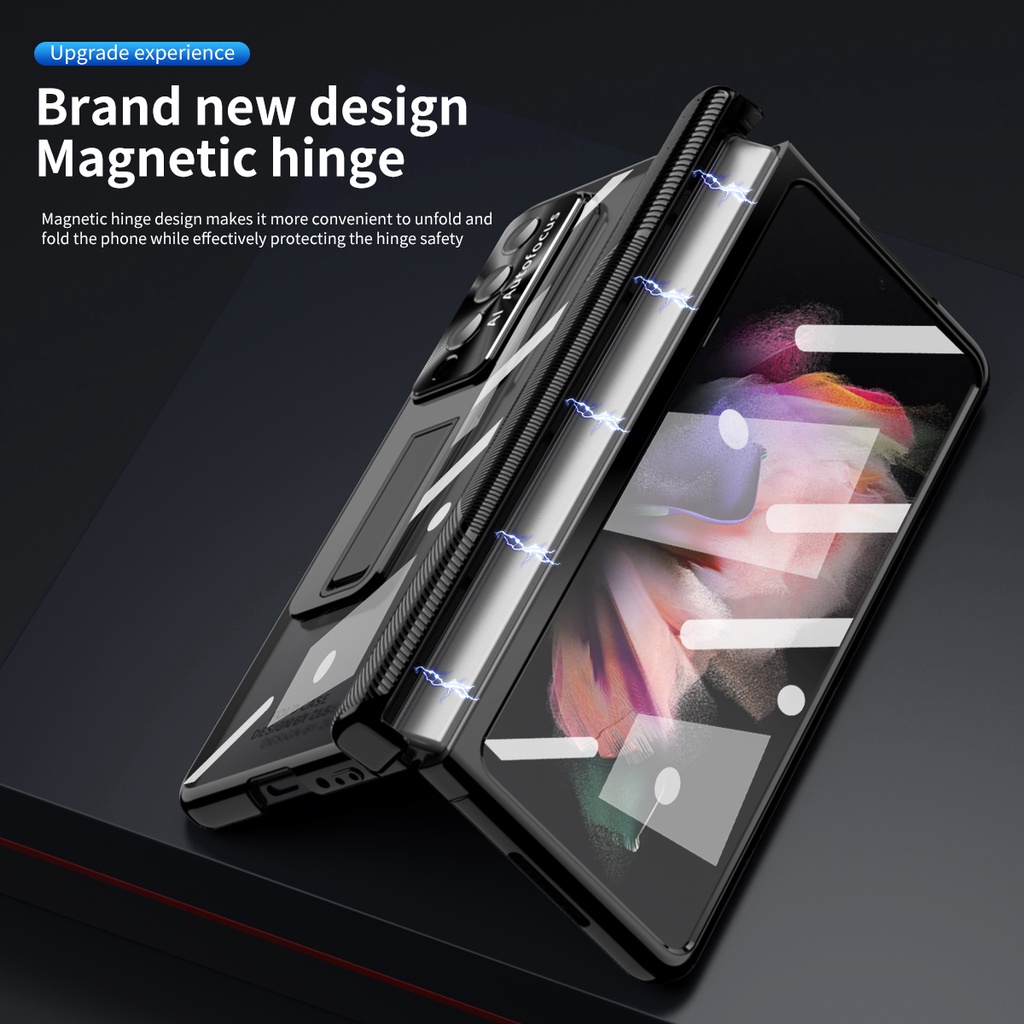 Bao Da Điện Thoại Nắp Gập Từ Tính Có Ngăn Đựng Bút Cho Samsung Galaxy Z Fold 3 3 W22 5G