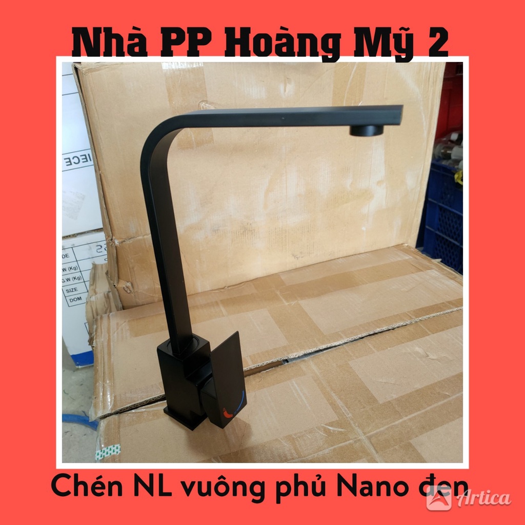 Vòi rửa chén bát nóng lạnh thân Vuông cần dẹp xoay 360 Chống trầy