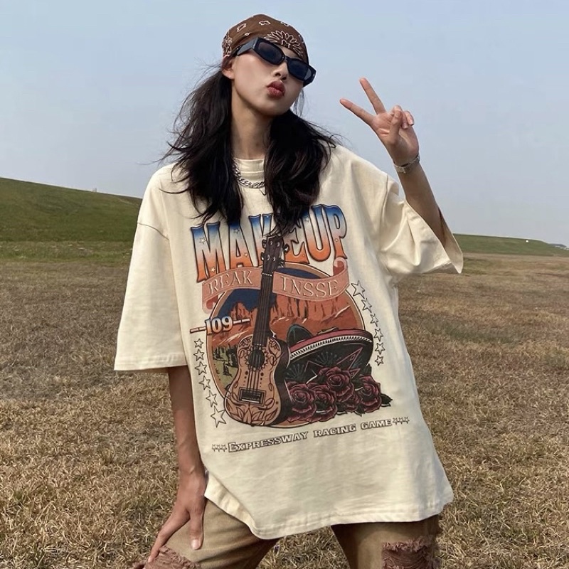 Áo phông GUITAR màu nâu phong cách VINTAGE