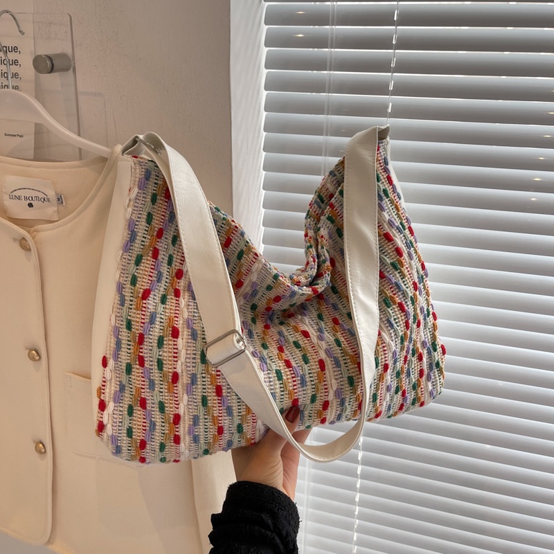 Túi Xách Đeo Vai Vải Canvas Màu Cầu Vồng Thời Trang Dành Cho Nữ