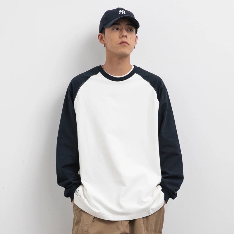 Áo Thun Raglan Dáng Rộng Tay Áo Raglan Màu Tương Phản Phong Cách Mới Mùa Thu Nhật Bản Giản Dị Dành Cho Nam
