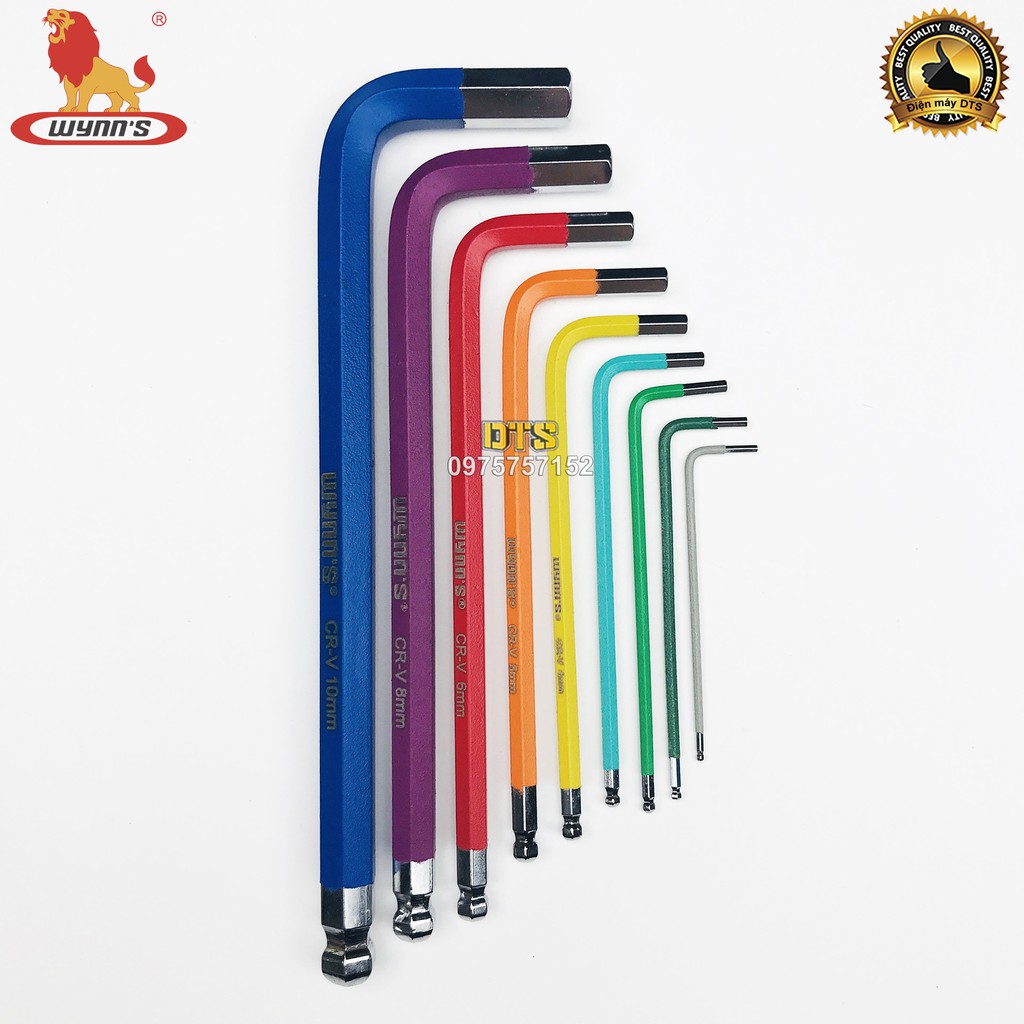 Bộ lục giác đầu bi 9 món dài  WYNN’S W9921B, bộ khóa lục giác thép cứng cao cấp CR-V chất lượng cao